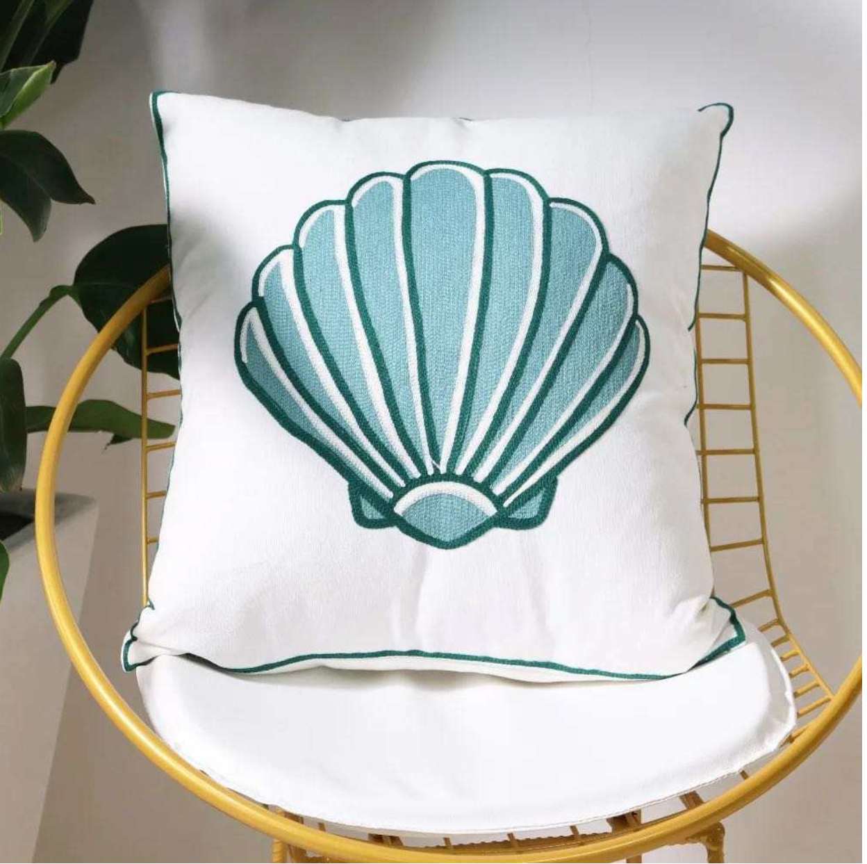 Embroidered Shell Pillow Cover