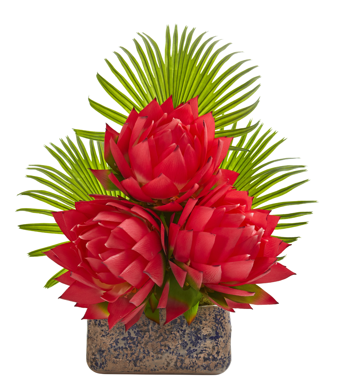 25” Musella Fan Palm Artificial In Antique Vase