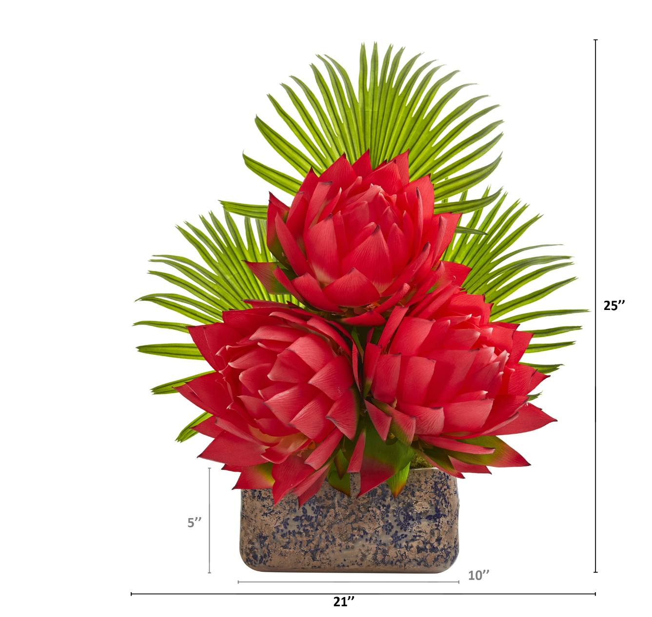 25” Musella Fan Palm Artificial In Antique Vase
