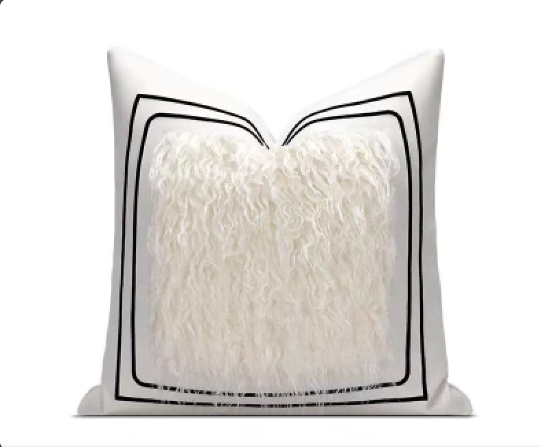 Black Stitched Mid Fur Pillow Cover