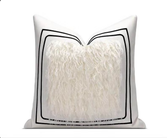 Black Stitched Mid Fur Pillow Cover