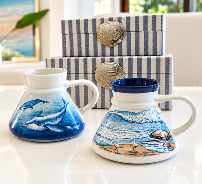 Vintage Otagiri Japan Coastal Mugs — Whale & Seaside Pair