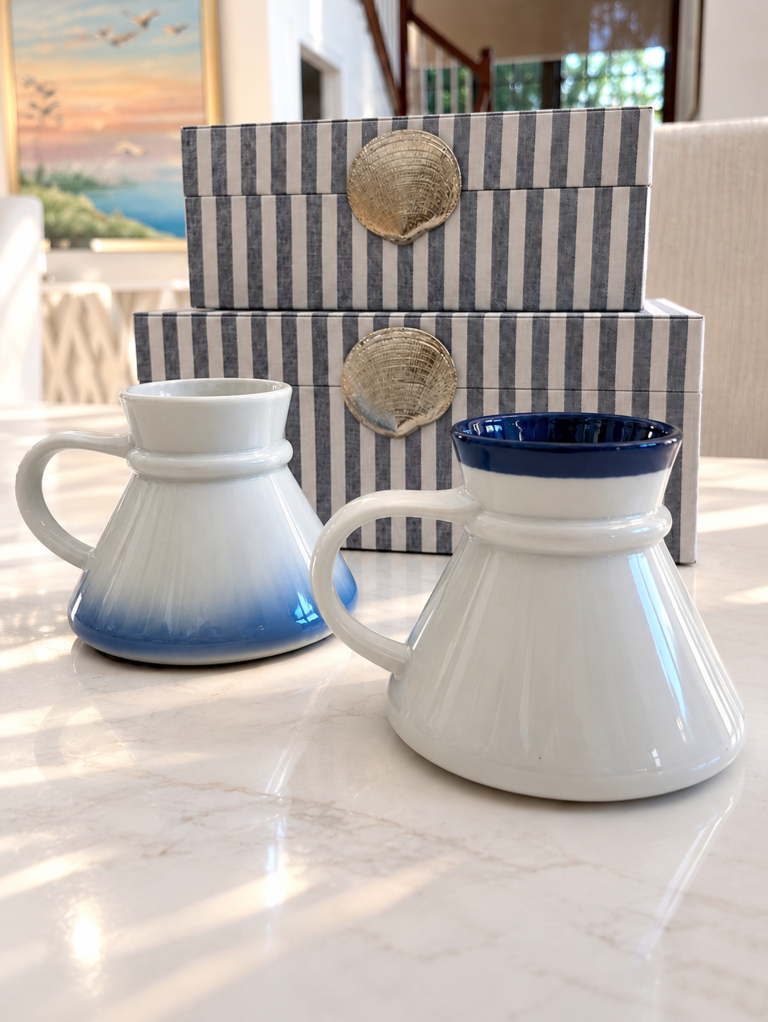 Vintage Otagiri Japan Coastal Mugs — Whale & Seaside Pair
