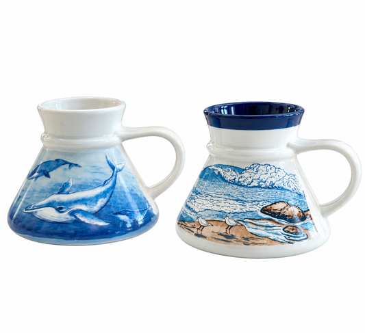 Vintage Otagiri Japan Coastal Mugs — Whale & Seaside Pair